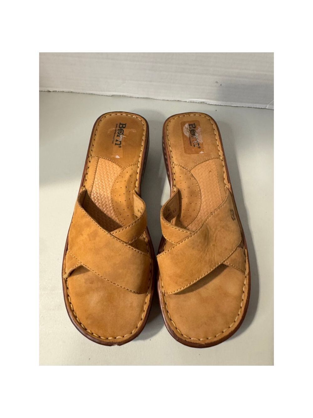 Born Tan Leather Wedge Sandals Women's Size 10